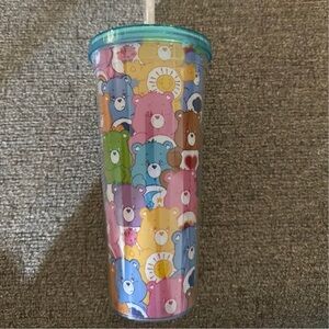 Colorful Care Bears Pattern Tumbler  Straw Grump Sunshine Tenderheart Bedtime